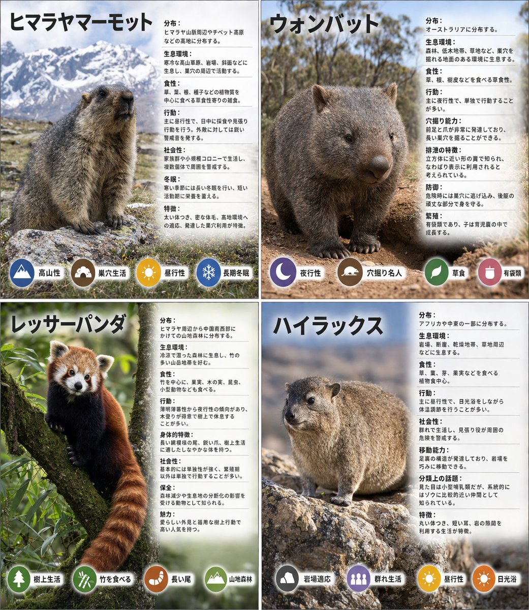 4-Panel Animal Infographic Grid