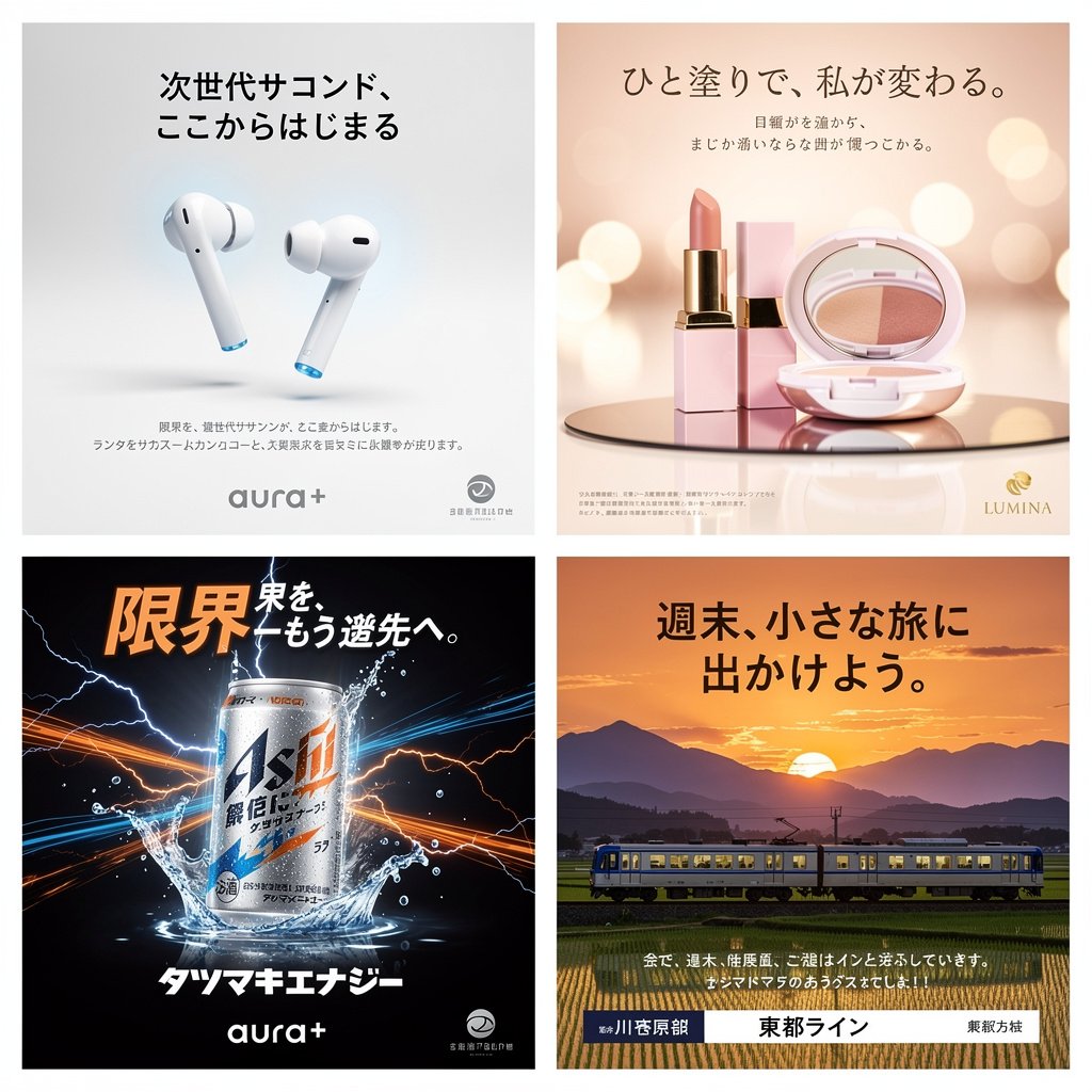 4-Panel Japanese Advertising Concept Grid