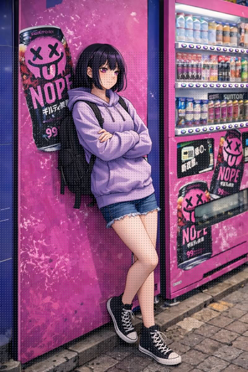 Anime Girl Leaning on Vending Machine