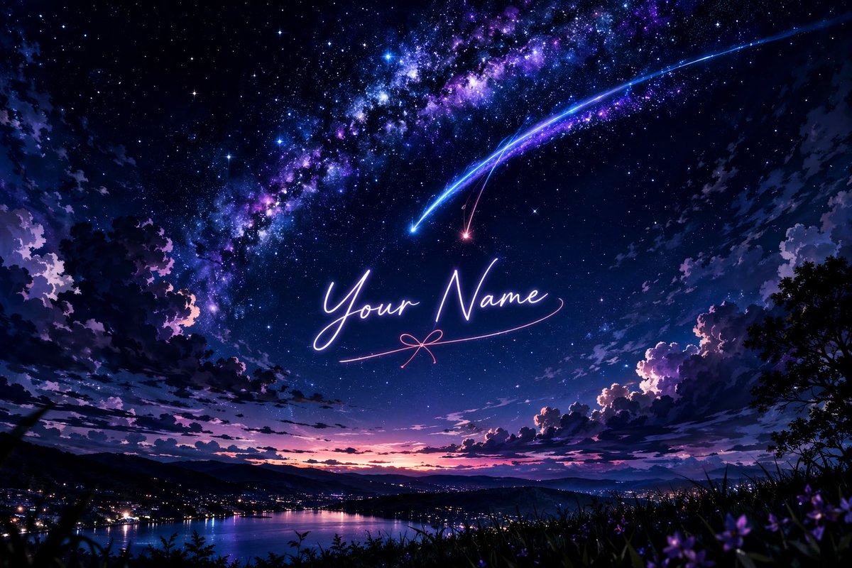 Anime Starry Night Sky with Custom Neon Text