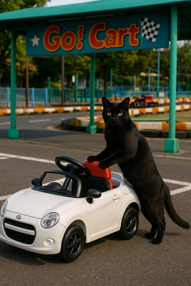 Cat with Toy Car at Go-Kart Track