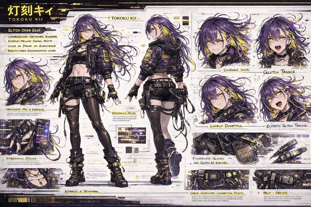 Cyberpunk Anime Character Concept Sheet
