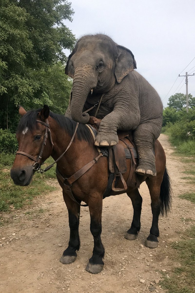 Elephant Riding a Horse