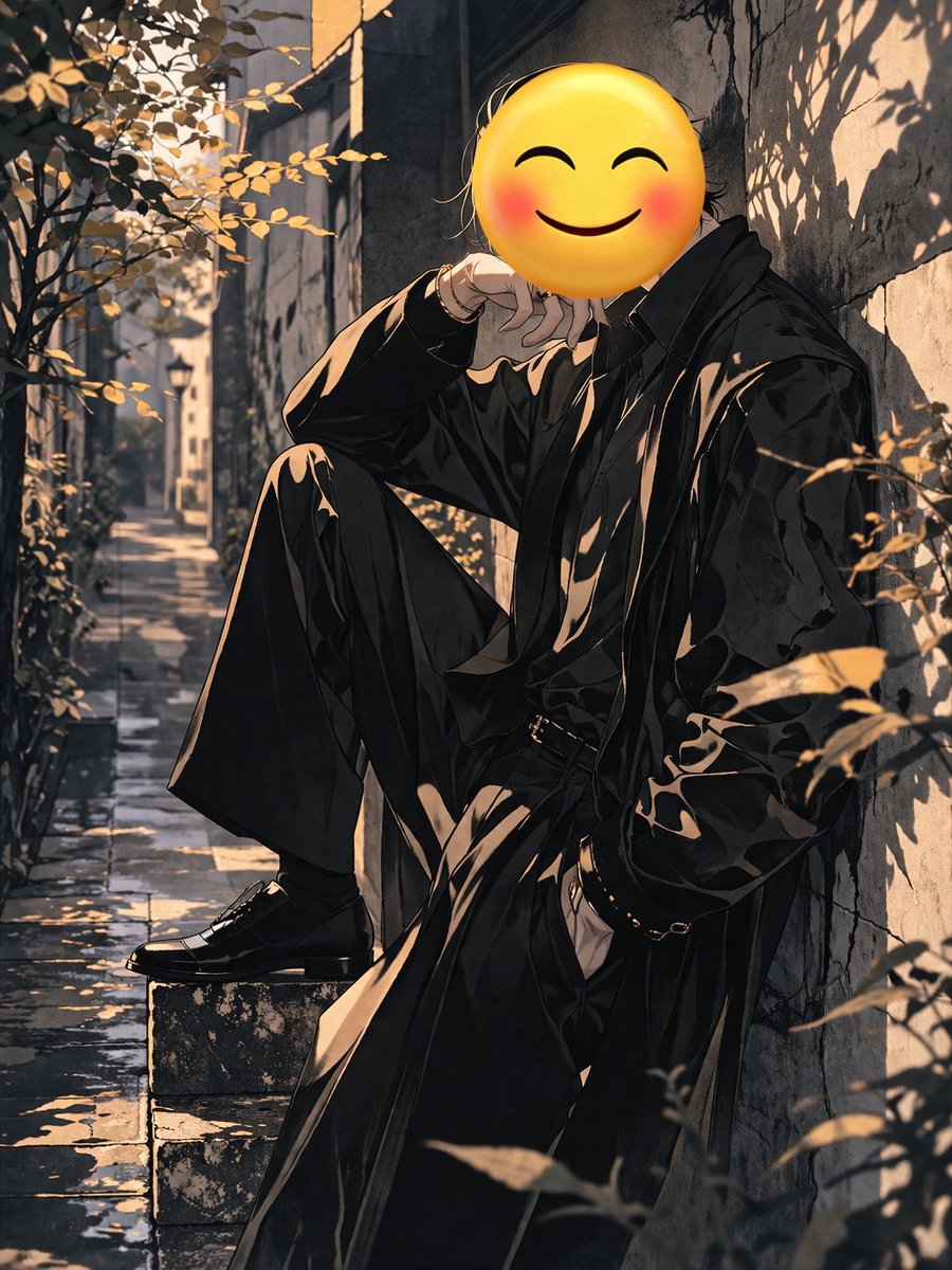 Figure with Emoji Head in Sunlit Alley