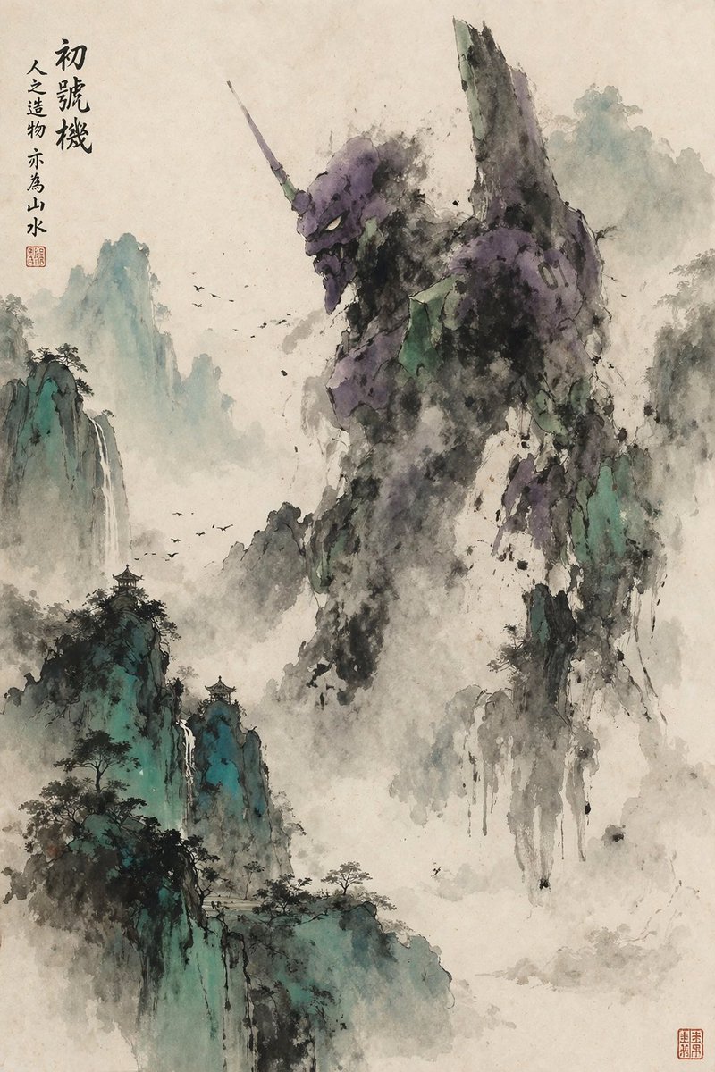 Mecha Ink Wash Landscape Painting