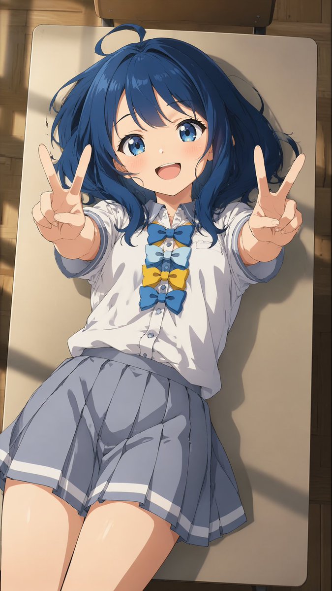 Overhead Anime Girl Peace Sign Portrait