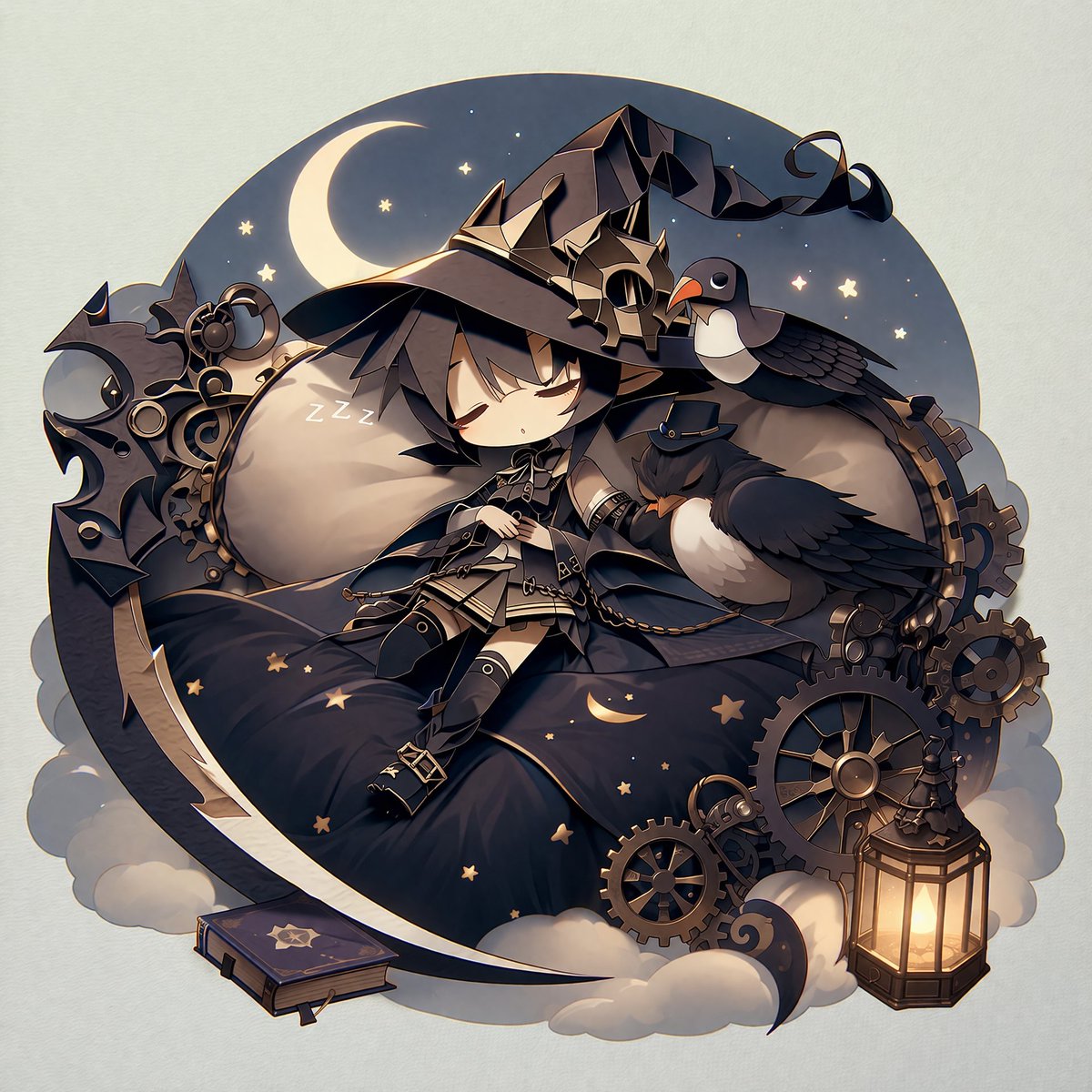 Steampunk Chibi Witch Sticker Illustration